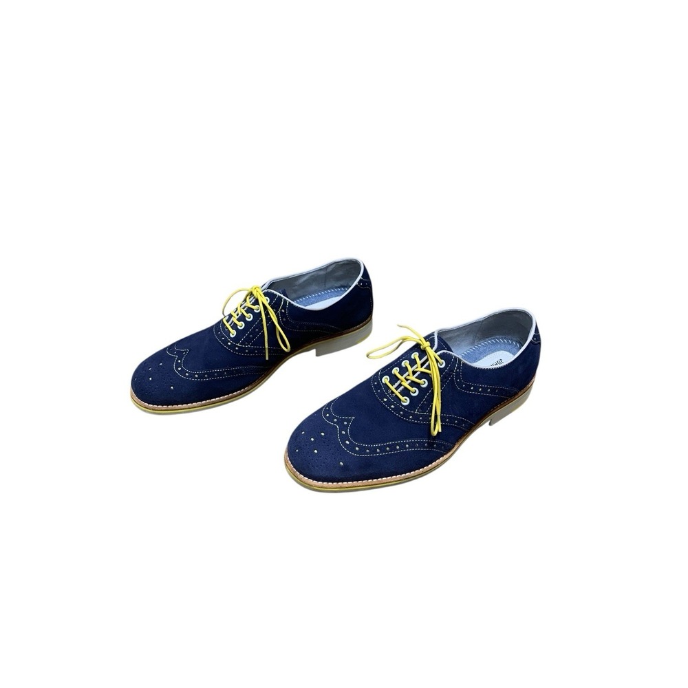 JOHNSTON & MURPHY Wingtip Oxford Mens 9M Blue Suede Sheepskin Flex Sole